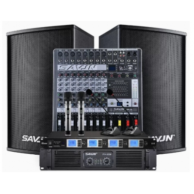 斯維基尼HY-600音響（10英寸號(hào)角音箱2只，8路專業(yè)調(diào)音臺(tái)臺(tái)，600w純后級(jí)功放臺(tái)，一拖四雙手持雙鵝頸話筒1套）